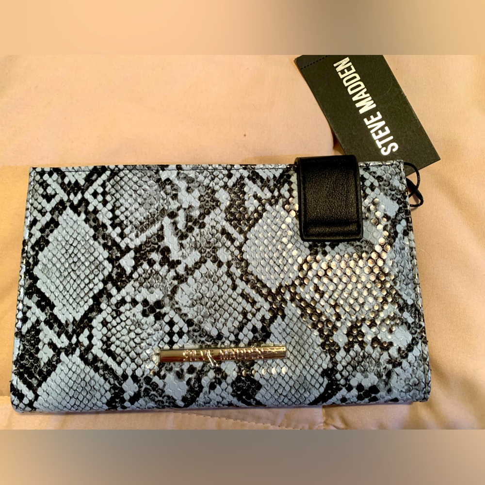 Steve Madden Blue and Black Clutch with Snake Print
